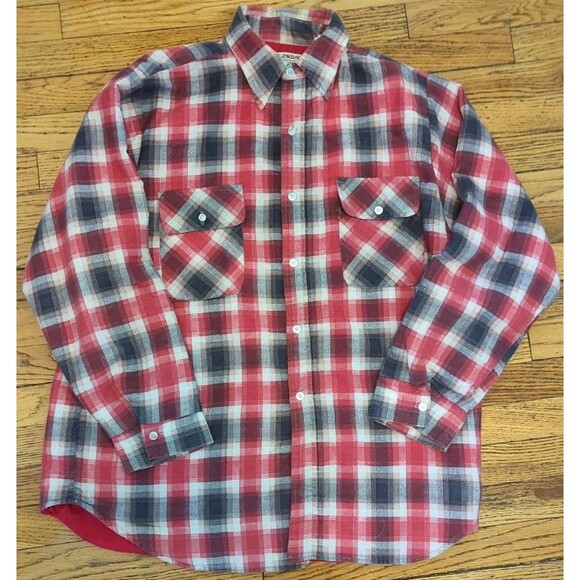VINTAGE Woodsman by Klondike Lined Flannel Shirt Jacket Made in USA Sz 16 L 16.5 - Picture 1 of 7
